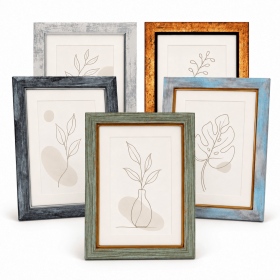 5 Pack Farmhouse Picture Frames 5x7 with 4x6 Mat, Rustic Distressed Wood Style PS Frames, Tempered Glass Front, Tabletop and Wall Mount
