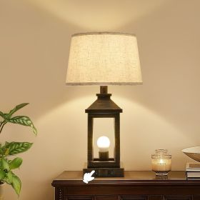 20.5in Black Gold Farmhouse Bedside Table Lamp, Suitable For Living Rooms, 3-Way Dimmable Touch Modern Bedside Table With 2 Lights For Bedrooms,