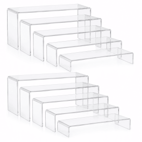 10-Piece Clear Acrylic Display Risers Set, U-Shaped Nesting Stands, 5 Different Sizes, Stair-Step Design for Multi-Purpose Display