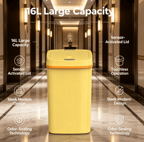 16L Yellow Automatic Touchless Sensor Trash Can, Motion Activated Sealed Lid Garbage Bin