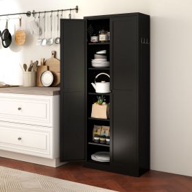 72" Black Metal Kitchen Pantry Cabinet with Doors, Heavy-Duty Freestanding Storage Organizer with 5 Adjustable Shelves, Tool-Free Assembly for Pa