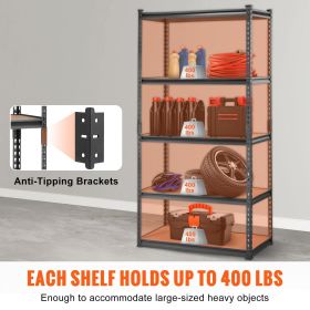 Storage Shelving Unit, 5-Tier Adjustable, 2000 lbs Capacity, Heavy Duty Garage Shelves Metal Organizer Utility Rack, Black