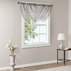 Diamond Sheer Embroidered Waterfall Valance Grey 38x46"