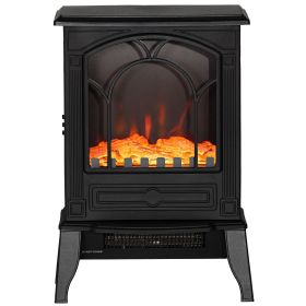 Electric Fireplace Heater, Freestanding Fireplace Stove with Realistic Flame Effect Overheat Protection 750W/1500W Black