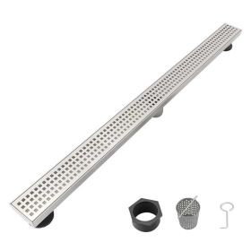 30 Inch Linear Shower Drain with Removable Square Patterned Grate, 304 Stainless Steel with Hair Strainer and Leveling Feet, Brushed Nickel (Option: Default Title)