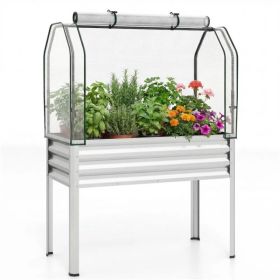 3-in-1 Metal Raised Garden Bed with Mini Greenhouse Cover, Elevated Planter Box - Silver (Option: Default Title)