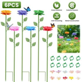 6Pack Metal Bee Watering Stations, Anti-Drowning Bee Butterfly Feeders Pollinator Stakes with Artificial Flowers for Outdoor Garden Courtyard Dec (Option: 6Pcs/Set)