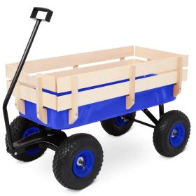 Heavy Duty Steel Wooden Side Support Cargo Wagon with 10" All-Terrain Air Tires, Up to 220lb Load Capacity, for Towing Kids Toys, Gardening Suppl (Option: Default Title)