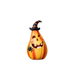 Halloween Resin Pumpkin Decor, Witch Hat Teardrop Pumpkin Lantern With Spider, Light Up Halloween Tabletop Ornament For Home Party Decor (Option: yellow)