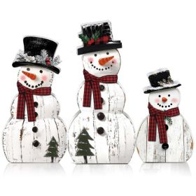 3 Pcs Snowman Christmas Decoration Rustic Wooden Indoor Decor (Option: White)