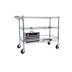 Heavy Duty Rolling Utility Cart,3 Tier Rolling Carts with Wheels,with Handle Bar & Shelf Liners,36"x18"x32"Storage Cart for Kitchen,Restaurant,Pl (Option: Default Title)
