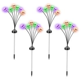 4 Packs Solar Skull Lights Outdoor Halloween Decorations Solar Powered With 6 Skull Heads 2 Lighting Modes IP45 Waterproof Halloween Yard Lights (Option: 4Pcs)