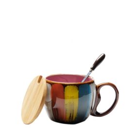 Creative ceramic cup milk cup water cup coffee cup breakfast cup couple cup to cup mug with lid spoon (Option: pink)