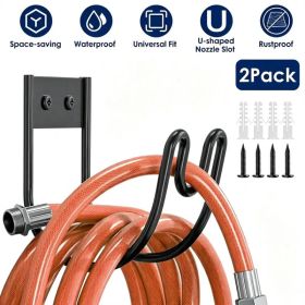 2PCS Garden Hose Wall Mount Holder, Rust-Resistant 304 Stainless Steel Hose Organizer, U-Shaped Nozzle Slot, Fits Multiple Hose Sizes for Backyar (Option: Black)