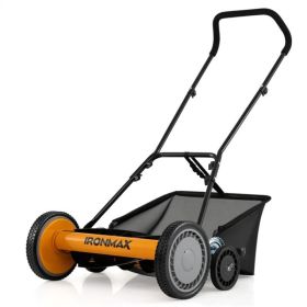 18-Inch 5-Blade Push Reel Lawn Mower with Grass Catcher, Manual Walk-Behind Mower with 4-Level Height Adjustment - Orange (Option: Default Title)