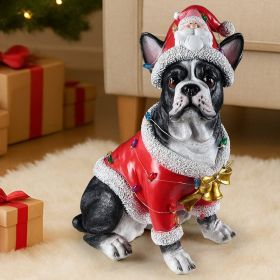 Christmas French Bulldog Statue, Holiday Dog Figurine in Santa Outfit (Option: Black)