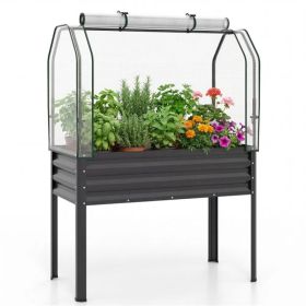 3-in-1 Metal Raised Garden Bed with Mini Greenhouse Cover, Elevated Planter Box - Black (Option: Default Title)