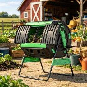 53 Gal Compost Bin Outdoor Dual Chamber Tumbling Composter With Adjustable Vents BPA Free Green (Option: 04485436)