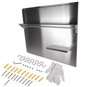 Range Backsplash with Shelf 36 x30.7 Inch Range Hood Wall Shield for Range Hood Stainless Backsplash with Storage Shelf and Hanging Rack (Option: Default Title)