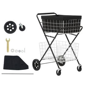 Shopping Cart 2-Tier With Wheels Foldable For Grocery 88lbs Capacity, Heavy Duty Utility Cart With 2 Detachable Storage Baskets, 360° Rolling Swi (Option: Default)