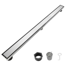 32 Inch Linear Shower Drain with 2-in-1 Flat & Tile Add Removable Cover, 304 Stainless Steel with Hair Strainer and Leveling Feet, Brushed Nickel (Option: Default Title)