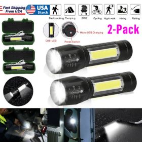2Pcs Mini Zoomable LED Flashlight USB RechargeableCamping Hiking Flashlight Work light (Option: Default Title)