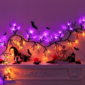9 FT 72 LED Willow Vine Twig Decor Black Halloween Garland With Pumpkin & Bats Lights, 8 Modes (Option: Multicolor)