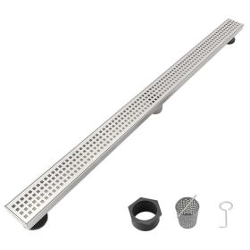 32 Inch Linear Shower Drain with Removable Square Patterned Grate, 304 Stainless Steel with Hair Strainer and Leveling Feet, Brushed Nickel (Option: Default Title)