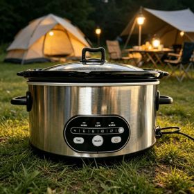 6/8 Quart Slow Cooker with 3 Cooking Settings, Non-Stick Ceramic Inner Pot, Dishwasher-Safe Lid, Multi-Functional Slow Cooker for Soups, Stews, R (Option: Silvery-6L)