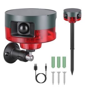 Solar Motion Sensor Alarm Outdoor 129dB With 13 Sounds & Custom Recording, PIR Motion Detector With Flashing LED Light, Solar & USB Rechargeable (Option: Black and Red)
