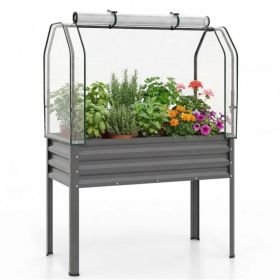 3-in-1 Metal Raised Garden Bed with Mini Greenhouse Cover, Elevated Planter Box - Gray (Option: Default Title)