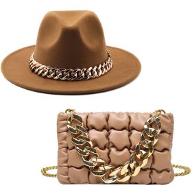 New 2022 Handbags For Women Messenger Bags Golden Metal Chain Pleated Leather Square Crossbody Bags Fashion Females Hats Bag Set (Color: brown, size: 22x13x4cm)