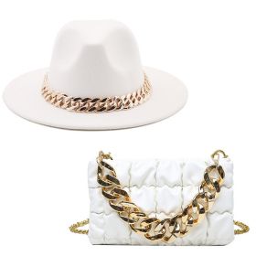 New 2022 Handbags For Women Messenger Bags Golden Metal Chain Pleated Leather Square Crossbody Bags Fashion Females Hats Bag Set (Color: White, size: 22x13x4cm)