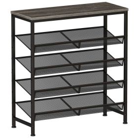 5 Tier Wood Top Shoe Rack, Industrial Storage for Entryway, Small Space Shoe Organizer (Color: Wooden grey)