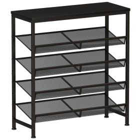 5 Tier Wood Top Shoe Rack, Industrial Storage for Entryway, Small Space Shoe Organizer (Color: Black)