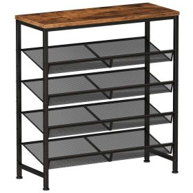 5 Tier Wood Top Shoe Rack, Industrial Storage for Entryway, Small Space Shoe Organizer (Color: Rust)