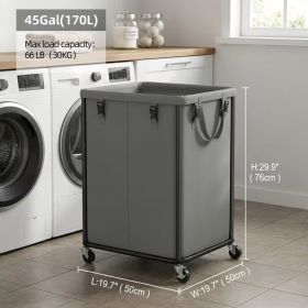 Rolling Laundry Hamper with Wheels, Heavy Duty Square Laundry Sorter Cart with Steel Frame, Removable Inner Bag and 2 Locking Casters (Color: Gray)