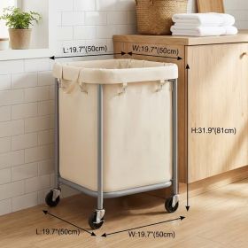 Rolling Laundry Hamper with Wheels, Heavy Duty Square Laundry Sorter Cart with Steel Frame, Removable Inner Bag and 2 Locking Casters (Color: Khaki)