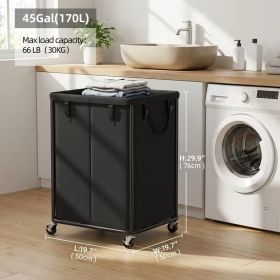 Rolling Laundry Hamper with Wheels, Heavy Duty Square Laundry Sorter Cart with Steel Frame, Removable Inner Bag and 2 Locking Casters (Color: Black)