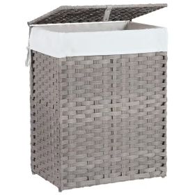 23.78 Gallon Large Capacity Laundry Basket with Lid, Folding 2 Tier Laundry Hamper with Removable Insert (Color: Gray)