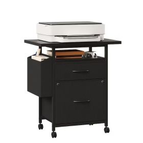 24 Inch Rolling File Cabinet with 2 Drawers, Mobile Printer Stand with Open Storage Shelf, Under Desk Office Organizer for Home Office and Worksp (Color: Black)