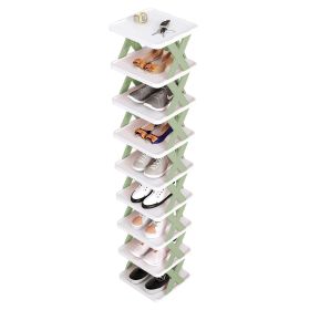 9Tier Narrow Entryway Shoe Rack Plastic Vertical Shoe Organizer Space Saving Free Standing Shoes Storage Shelf Closet Hallway (Color: green)