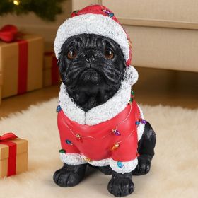 Christmas Pug Statue, Holiday Dog Figurine in Santa Outfit (Option: Black)