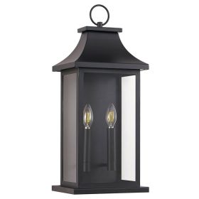Outdoor Wall Lantern 2-Light, 22in Large Outside Wall Sconce, Modern Black Wall Light Fixture With Glass, Waterproof Exterior Lamp For House, Por (Option: Default)