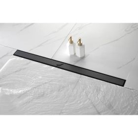 36 Inch Linear Shower Drain with 2-in-1 Flat & Tile Add Removable Cover, 304 Stainless Steel with Hair Strainer and Leveling Feet, Matte Black (Option: Default Title)