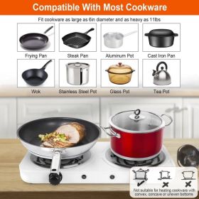 Portable Double Electric Burner, 2000W Even Heating with Independent Thermostat, Compact Hot Plate for College Dorms Small Apartments Campers (Option: White)