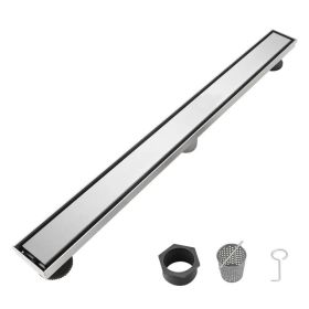 28 Inch Linear Shower Drain with 2-in-1 Flat & Tile Add Removable Cover, 304 Stainless Steel with Hair Strainer and Leveling Feet, Brushed Nickel (Option: Default Title)