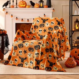 Halloween Throw Blanket, Spooky Decor & Gift, Orange, (Option: ORANGE)